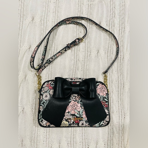 Karl Lagerfeld Handbags - Karl Lagerfeld Floral Crossbody Bag Black Bow Gold Hardware